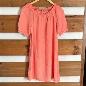 Wonderly Coral Midi Comfy Smocked Dress Lightweight Casual Beach Vibe Size PM